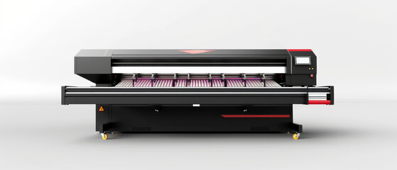 Advanced industrial printer showcased in a modern, minimalist environment, highlighting its cutting-edge design and efficiency.