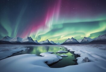 Fototapeta premium A plain covered in snow with the magical northern lights