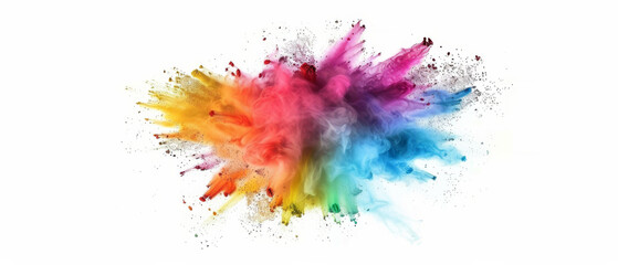 An energetic burst of rainbow colors spreads dynamically across the canvas, capturing a moment of vibrant action and playful creativity.