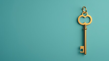 A creative composition of a golden key unlocking financial success, with copy space for adding business-related text or graphics.