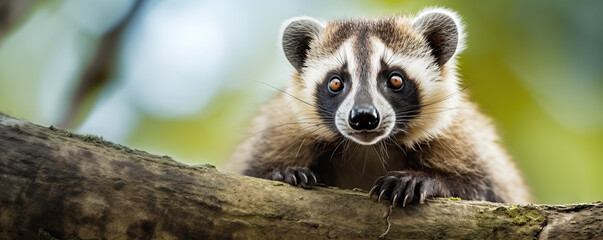 Fototapeta premium Close Up Portrait Of A Young Raccoon In A Natural Setting
