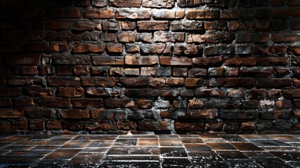 Brick Wall Background with a Tile Floor