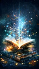 Enchanted Spellbook with Floating Pages and Glowing Runes