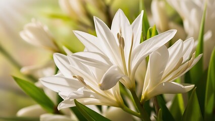 Obraz premium Closeup of beautiful and delicate spring white lilac flowers