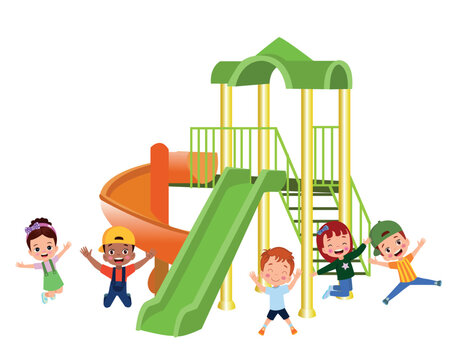 kids playing on green playground slide clip art preview