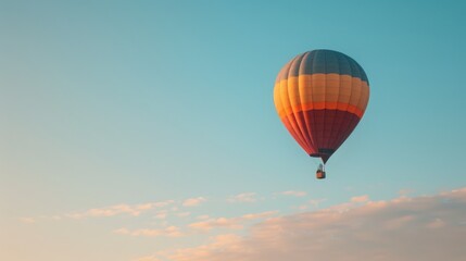 Obraz premium Solitary hot air balloon in vast sky during early morning light, with copy space