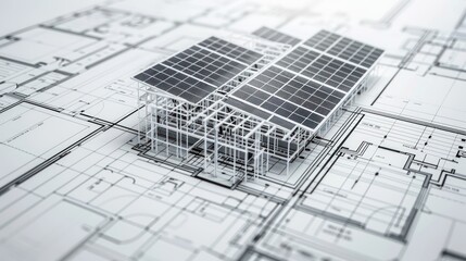 Architectural plan showing the design of a photovoltaic installation for a new building.