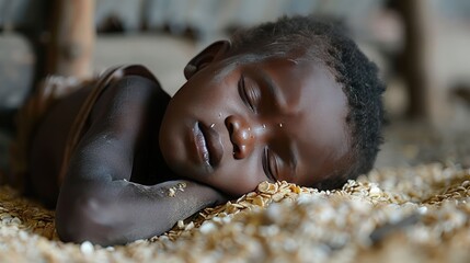 A child experiencing nourishment deficiency, depicting a lack of well-being and the impact of malnutrition