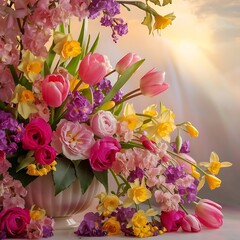 beautiful and rich spring flower arrangement