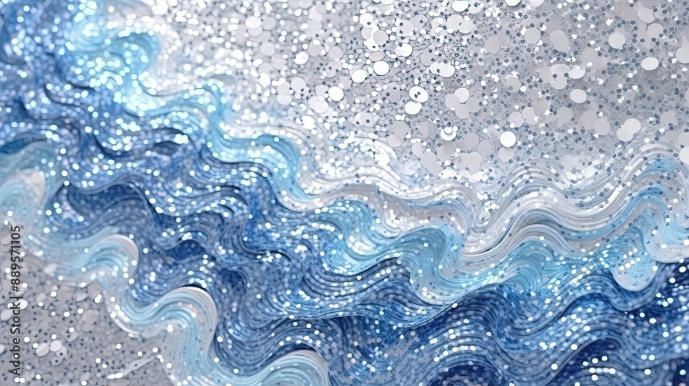 Poster abstract shiny background with blue glitter waves. scattered confetti sparkles with light blue color