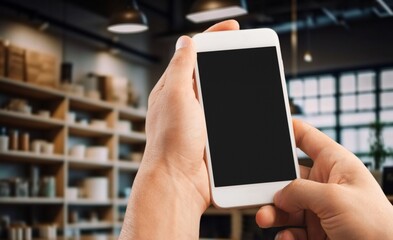 Hand hold a mobile phone on the street