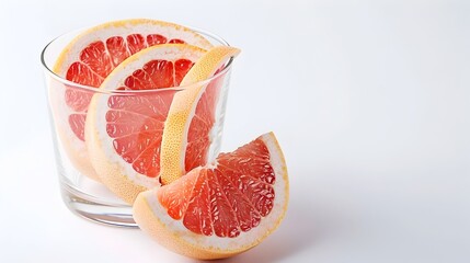 Juicy Grapefruit Slices in a Glass on a Clean White Background