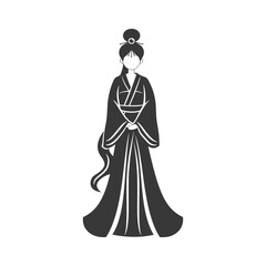 chinese women wearing hanfu traditional clothing minimalist line art icon logo symbol