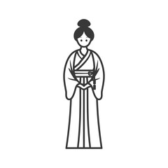 chinese women wearing hanfu traditional clothing minimalist line art icon logo symbol