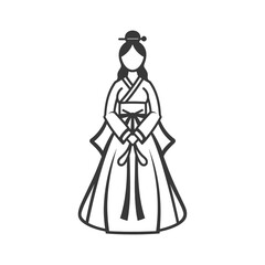 korean women wearing hanbok traditional clothing minimalist line art icon logo symbol