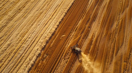 Aerial Vista of Wheat Harvest: Combine Harvesters at Work, Field Patterns, Autumn Agriculture