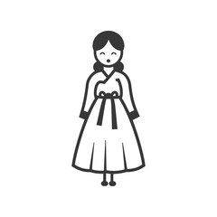 korean women wearing hanbok traditional clothing minimalist line art icon logo symbol