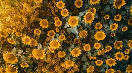 Sunny Vistas: Expansive Sunflower Field in Full Bloom Under a Clear Blue Sky, Copy Space