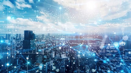Obraz premium Futuristic Cityscape with Digital Network