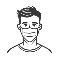 Fototapeta premium man using face mask in minimalist line art icon logo symbol
