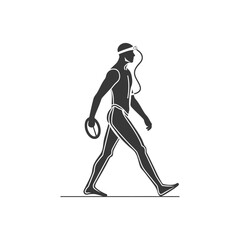 man walking with swim ring and swimming cap in minimalist line art icon logo symbol