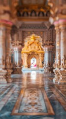 Fototapeta premium Blurred Hindu temple interior with no people, classical interior, light colors, background, wallpaper 