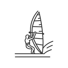 Fototapeta premium man windsurfing athlete in action in minimalist line art icon logo symbol