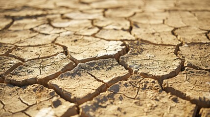 Fototapeta premium A close-up of a cracked desert floor, creating a striking background.