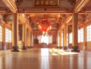 Blurred Shinto temple interior with no people, classical interior, light colors, background, wallpaper 