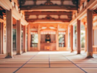 Obraz premium Blurred Shinto temple interior with no people, classical interior, light colors, background, wallpaper