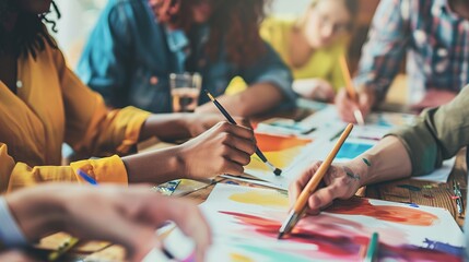 Close Up of Hands Painting With Watercolors in an Art Studio