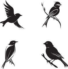 Bird set icons logo type silhouette