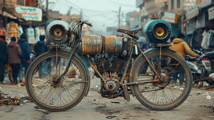 Obraz premium Customized Motorcycle with Speakers on a Busy Street