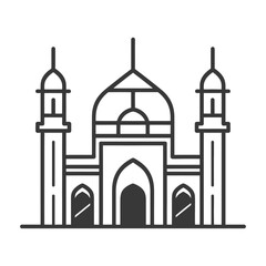 Monochromatic Line Art Illustration of a Majestic Mosque