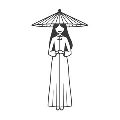 vietnamese women wearing ao dai traditional clothing minimalist line art icon logo symbol