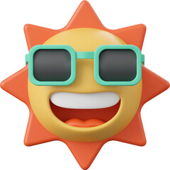 Smiley sun, 3d illustration of Summer concept
