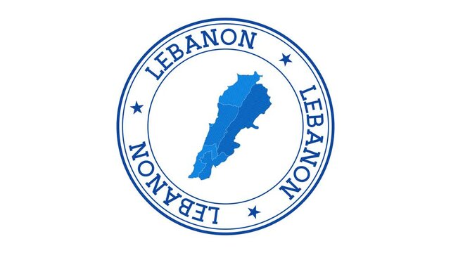 Lebanon intro. Badge with the circular name and map of country. Lebanon round logo animation.