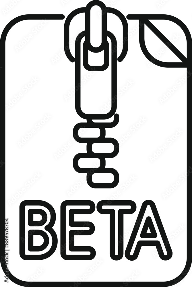 Poster simple line icon of a partially unzipped file folder with the word beta inside