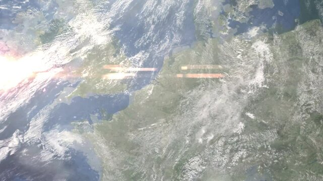 Zooming in on Mechelen, Belgium frome space. Realistic 3D Animation