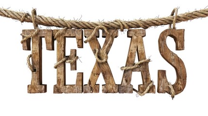 Texas writing in retro vintage style with original rope
