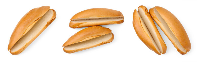 Fresh hot dog buns on white background, set
