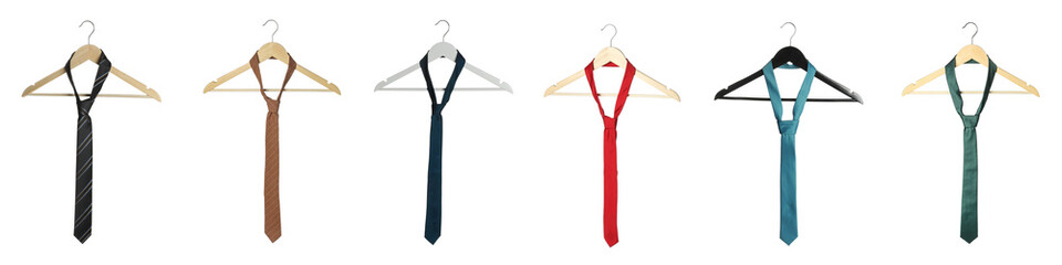 Many different ties isolated on white, set