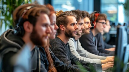 Obraz premium Un team diversificato di sviluppatori web collabora in ufficio, uniti nel loro scopo comune e obiettivi.