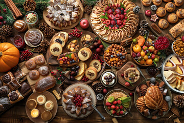 A table full of food with a festive atmosphere.