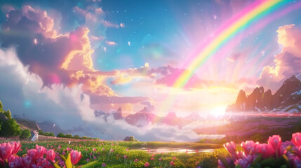 Kid's dream, bright candy-colored landscape