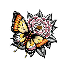 Butterfly and flower dotwork tattoo style (12)