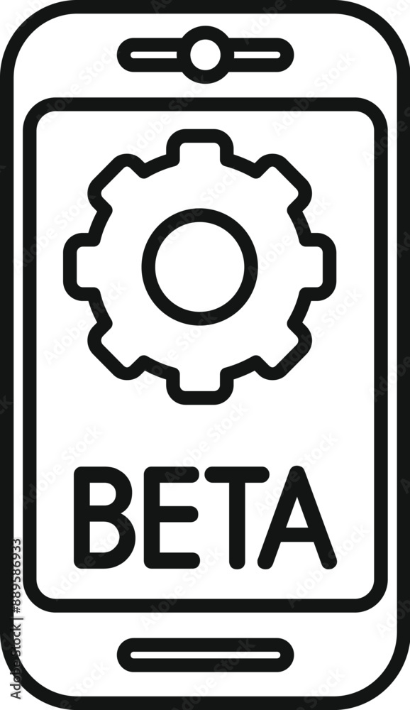 Poster smartphone is showing a beta version of an app with a gear icon, representing app development