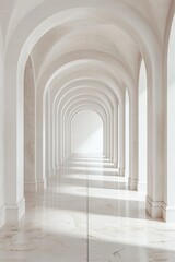 Ultra sharp 3D rendering showcasing simple geometric background with arch hallways