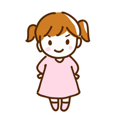 どや顔で得意気にしているかわいい女の子のイラスト 手描き線画