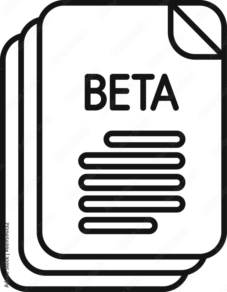 Poster icon of three documents with the word beta on the front, representing the beta version of a software